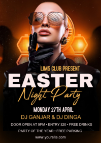 Black Neon Easter Night Party A6 template
