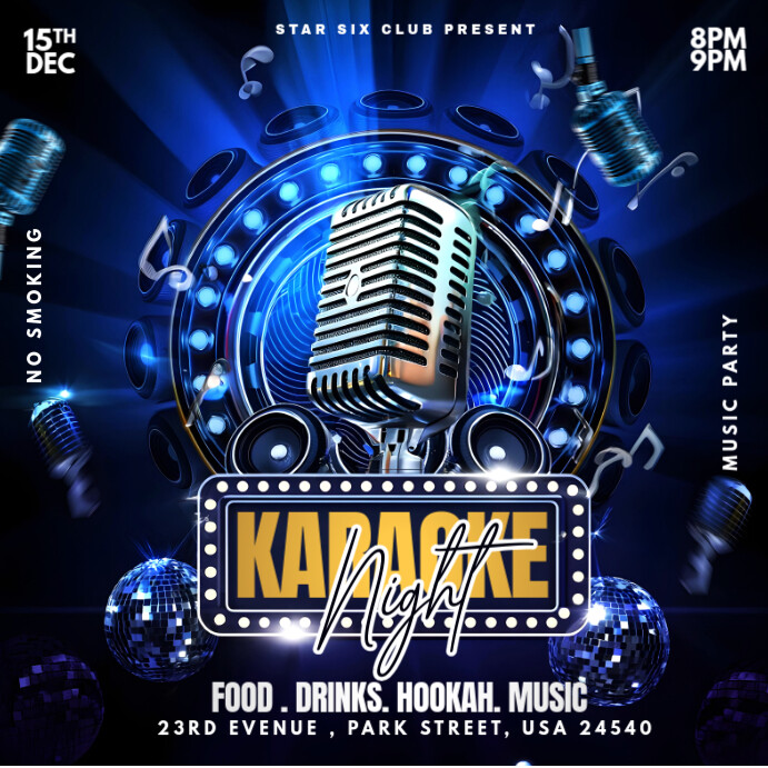 Black Neon Editable Karaoke Night Party Poster Instagram Post template