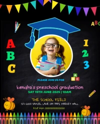Black Neon Editable Preschool Graduation Ceremony Invitation Template Design Card  Instagram Portrai
