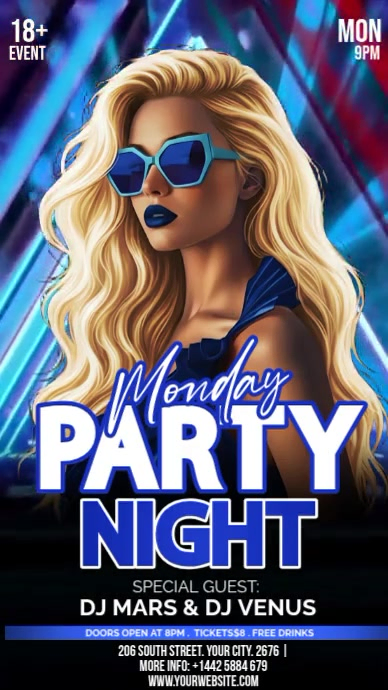 Black Neon Electric Blue Monday Night Party Instagram Story Template ...