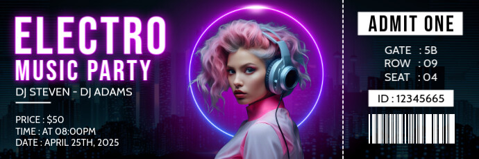 Black Neon Electro Music Party Twitter Banner template