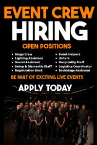 Black Neon Event Crew Hiring  Poster template