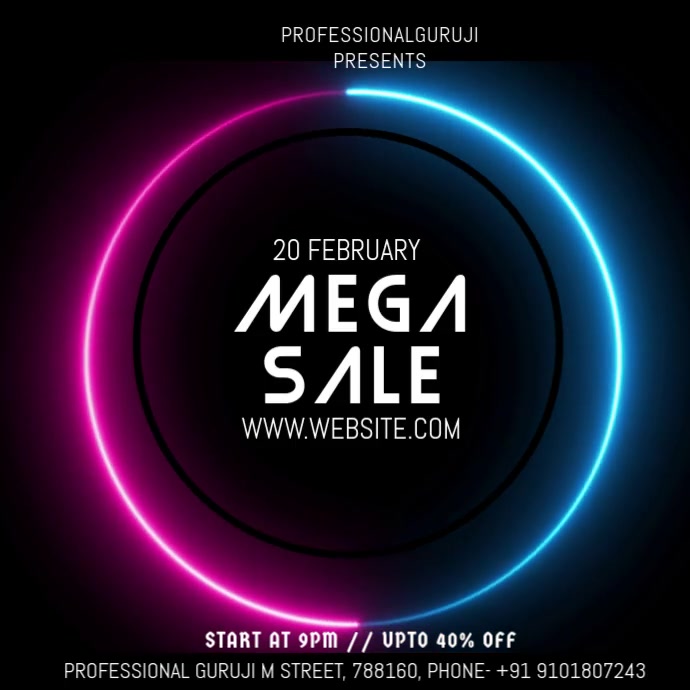 Black Neon  Flash Sale Video Template, Square (1:1)