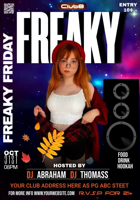Black Neon Freaky Friday Night Party A5 Template | PosterMyWall