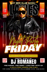 Black Neon Friday Ladies Night Club Party Flyer Tabloid template