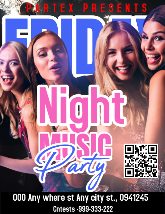 Black Neon Friday Night Music Party Flyer (us Letter) template
