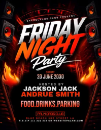 Black Neon Friday Nightclub Party Flyer Video Pamflet (Letter AS) template