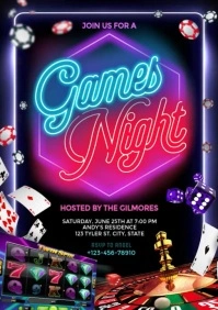 Black Neon Game Night Casino A4 template