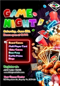 Black Neon Game Night Event A4 template