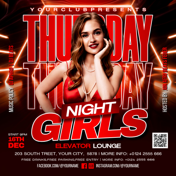 Black Neon Girls Night Event Instagram Post Template | PosterMyWall
