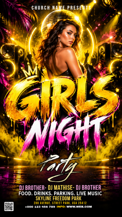 Black Neon Girls Night Party Instagram Story Template | PosterMyWall