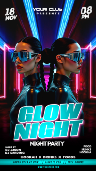 Black Neon Glow Night Party Flyer Instagram Story template