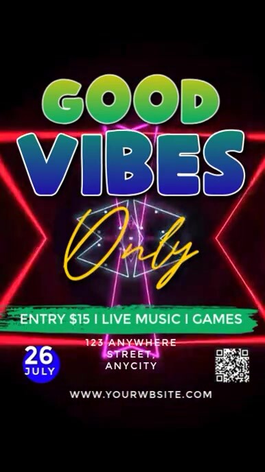 Black Neon Good Vibes Only Reel Instagram template
