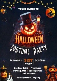 Black Neon Halloween Costumes Party A4 template