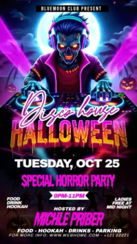 Black Neon Halloween Dj Night Party Digital Display (9:16) template