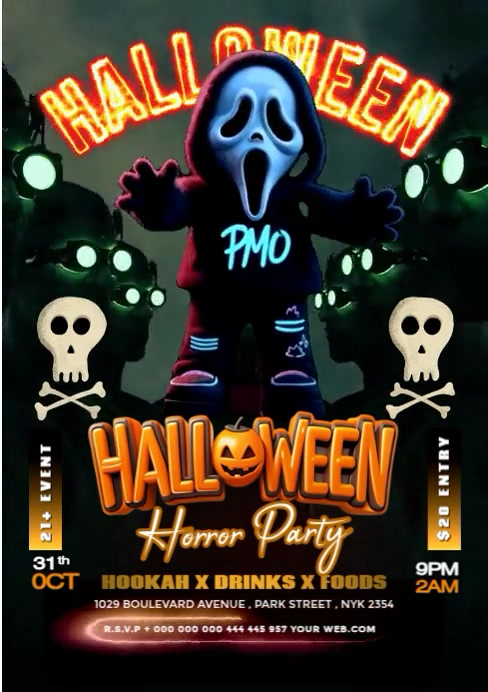 Plantilla de Black Neon Halloween Horror Party A4 | PosterMyWall