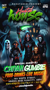 Black Neon Halloween Hunted House Party Instagram Reel template