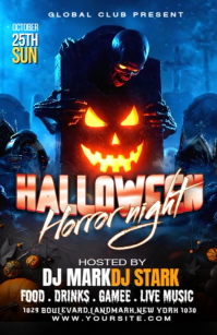 Black Neon Halloween Night Event Flyer Half Page Wide template