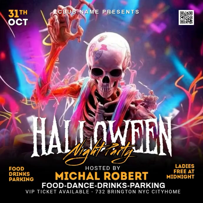 Black Neon Halloween Night Party Instagram Post Video Template ...