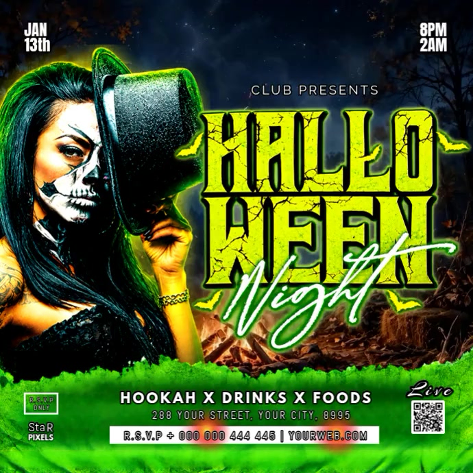 Black Neon Halloween Night Party Instagram Post Video Template ...