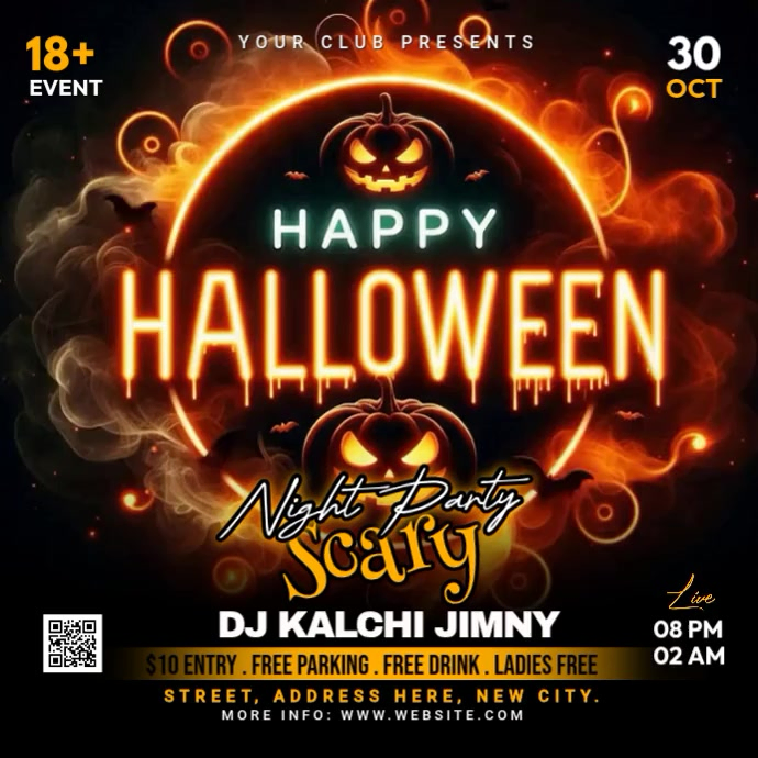 Black Neon Halloween Night Party Square Video Template | PosterMyWall