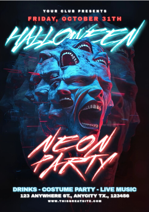 Black Neon Halloween Party A4 Template | PosterMyWall