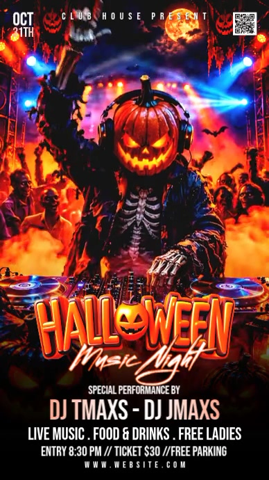 Black Neon Halloween Scary Night Party Facebook Story Video Template ...