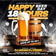 Black Neon Happy Hour Beer Day Party Editable Template For Your Bar Square (1:1)