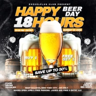 Black Neon Happy Hour Beer Day Party Invitation Editable Template Instagram Post