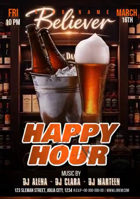 Black Neon Happy Hour Event A4 Video Template | PosterMyWall