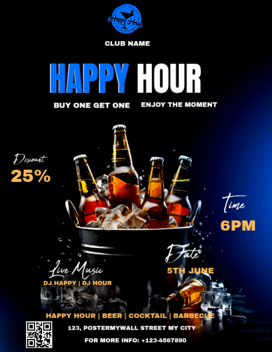 Black Neon Happy Hour Event Flyer Template | PosterMyWall