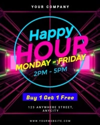 Black Neon Happy Hour Instagram Portrait template