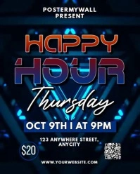 Black Neon Happy Hour Thursday Instagram Portrait template