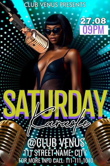 Black Neon Karaoke Night Party  Poster template