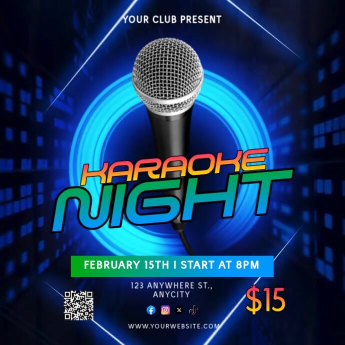Black Neon Karaoke Night Pos Instagram template