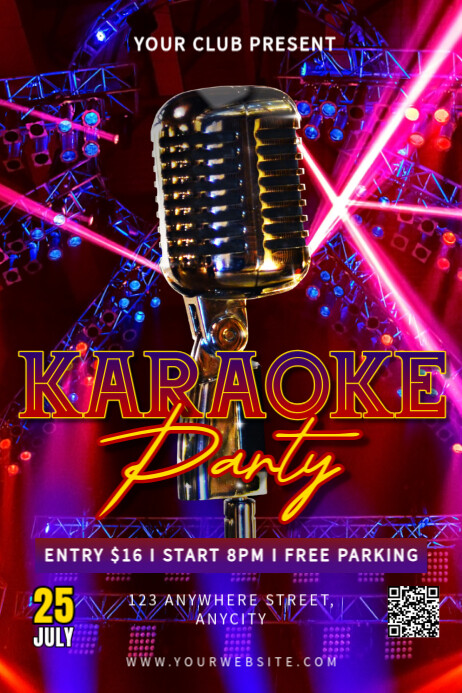 Black Neon Karaoke Party Poster Cartaz template