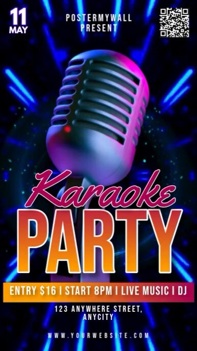 Black Neon Karaoke Party Tampilan Digital (9:16) template