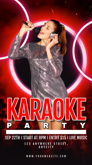 Black Neon Karaoke Party Tampilan Digital (9: Ekran reklamowy (9:16) template