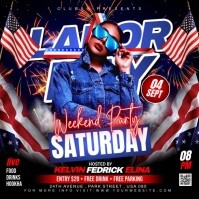 Black Neon Labor Day Weekend Party Video Ads Flyer Instagram Post template