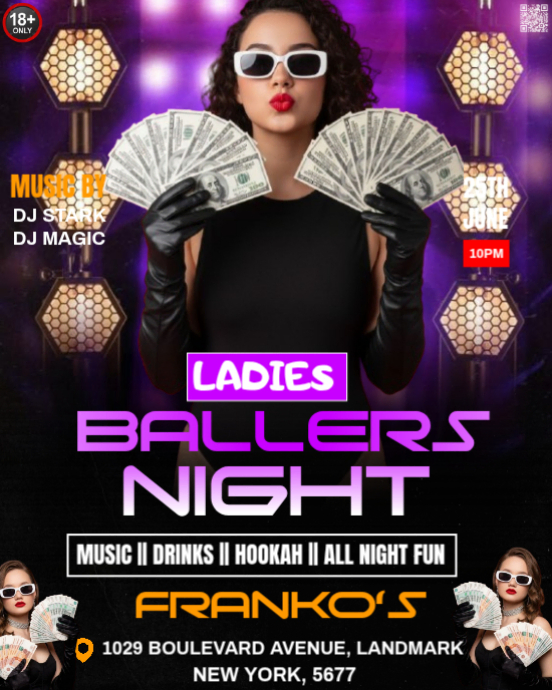 Copy of Black Neon Ladies Ballers Night Instagram Portrait | PosterMyWall