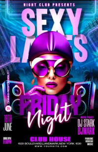 Black Neon Ladies Club Dj Party Night Half Page Wide Szeroki pół strony template