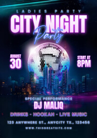 Black Neon Ladies Night City Party A4 template