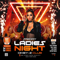 Black Neon Ladies Night Club Event Square Video Kwadrat (1:1) template