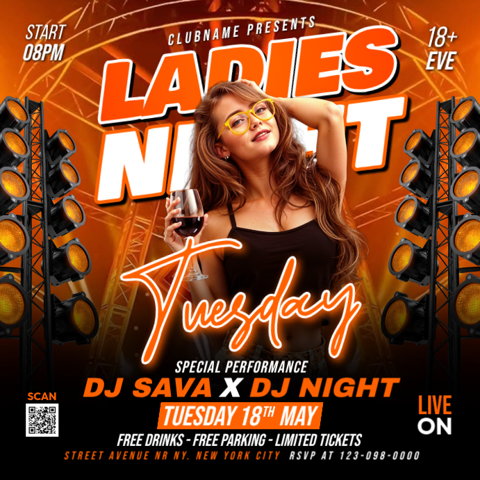 Black Neon Ladies Night Event Instagram Post Template | PosterMyWall