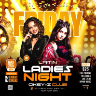 Black Neon Ladies Night Event Square Video Persegi (1:1) template