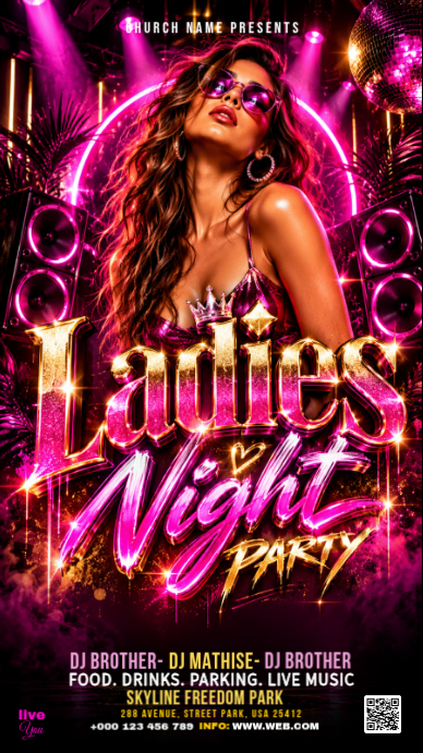 Black Neon Ladies Night Party Flyer Whatsapp Status Template | PosterMyWall