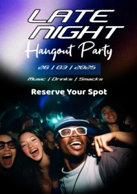 Black Neon Late Night Hang Out Party A2 template