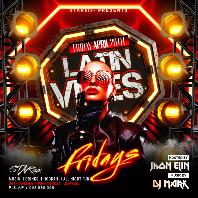 Black Neon Latin Music Event Instagram Post Template | PosterMyWall