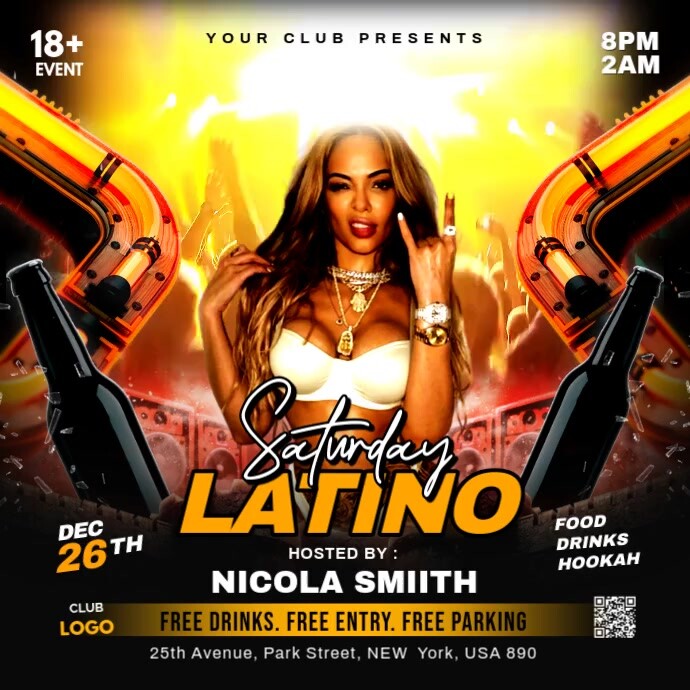 Black Neon Latino Night Party Flyer Instagram Post Instagram-opslag template