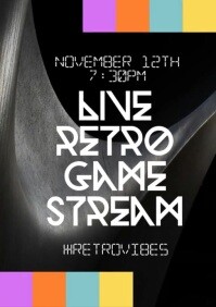 Black Neon Live Retro Game Stream A3 template
